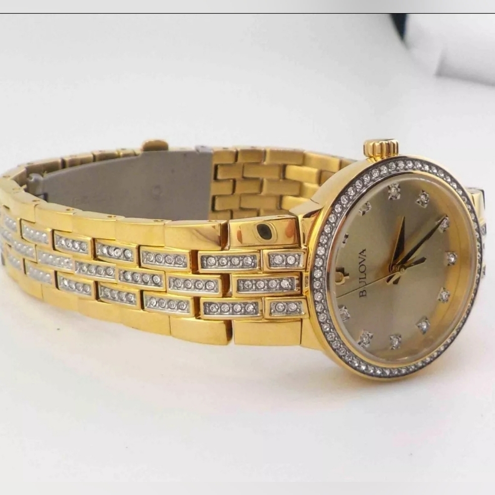 ***BRAND NEW*** Bulova Womens Crystal Accent Gold Tone Stainless Steel - Picture 6 of 9